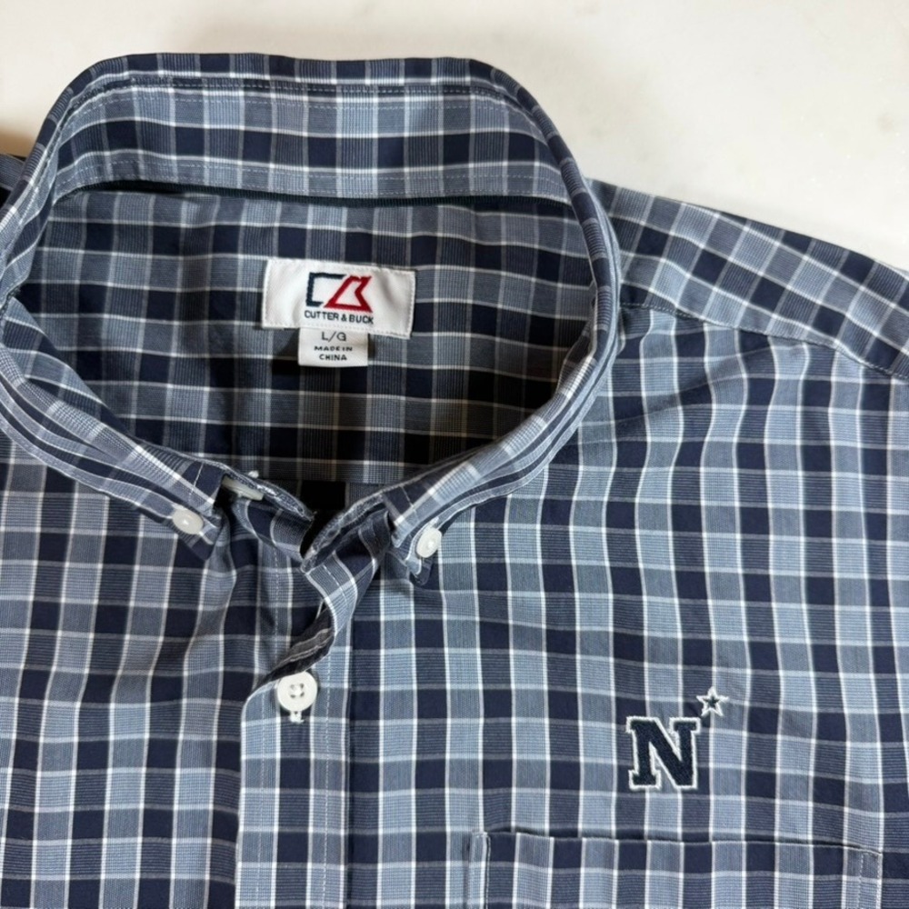 Cutter & Buck‎ Navy Midshipmen USNA Plaid Button Down Mens Large Blue Shirt